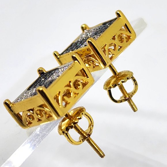 Iced Square Stud Pave Crystal Gold Plated Blue White Crystal Pierced Earrings - Picture 6 of 11